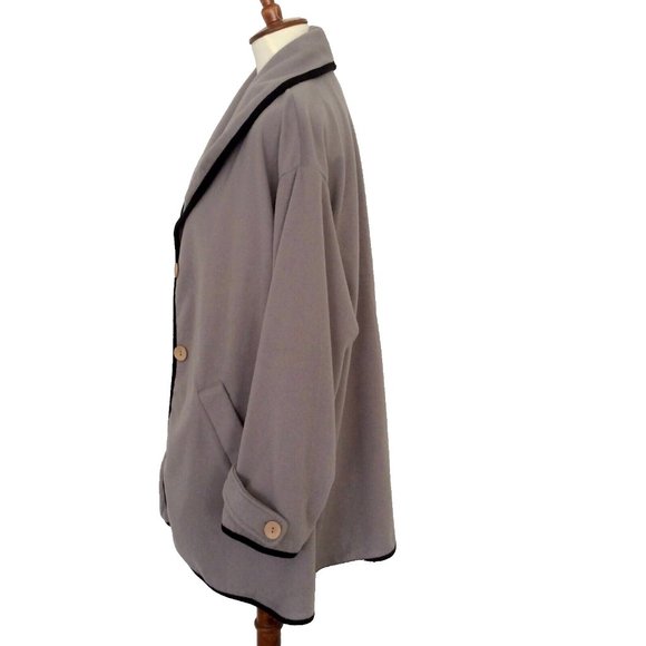 Just Fashion Now Gray Swing Coat Jacket Black Trim Size Medium (10) NWOT - Picture 4 of 10